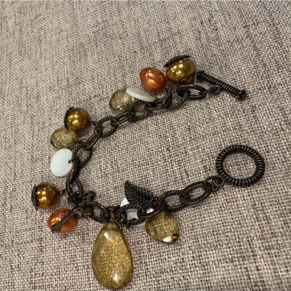 dressbarn Mixed Gold, Copper & Ivory Charm Bracelet